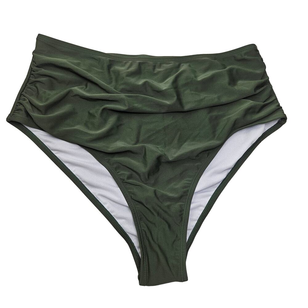 NWOT High Waist Bikini Bottom 2XL Olive Green‎ Ruched Front